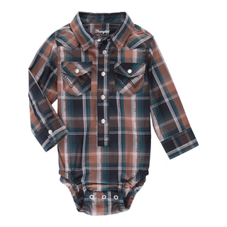 Baby Boy's Wrangler Long Sleeve Western Snap Bodysuit- Brown