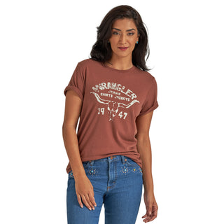 Women's Wrangler Western Graphic Tee- Steerhead Brown