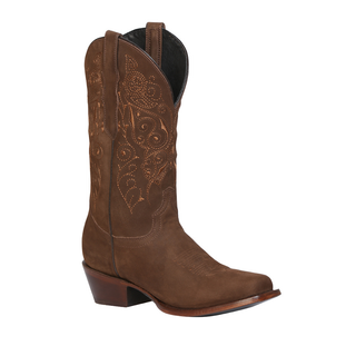 Brown cowboy boot with intricate embossing 