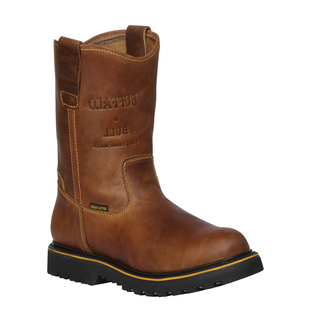 Brown work boot with visible brand logo 