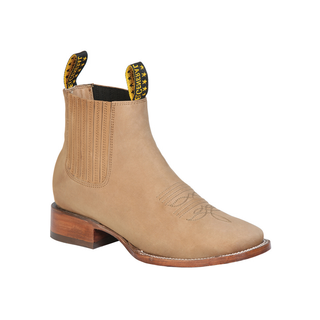 Tan ankle boot with wooden sole