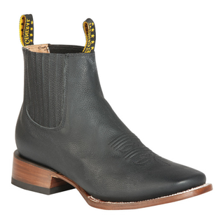 Black leather boot with brown sole 