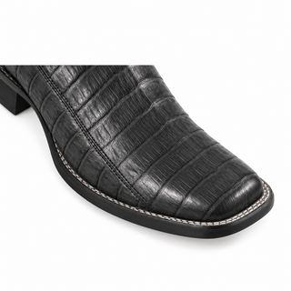 Los Altos Black Caiman Belly Wide Square Toe Boots (pieced vamp)
