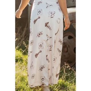 Lightweight apricot western boutique skirt with western motifs
