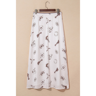 Apricot western print midi skirt with cowgirl and horseshoe graphics