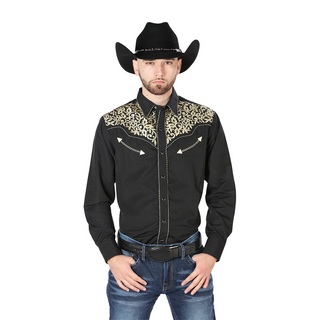 Black & Gold Embroidered Western Long Sleeve