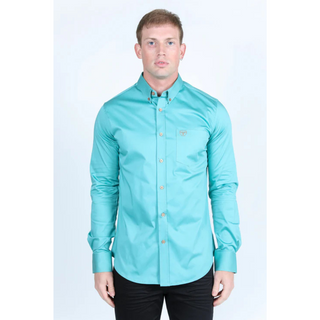 Platini Men's Single Pocket Logo Modern Fit Stretch Dress Shirt - Turquoise
