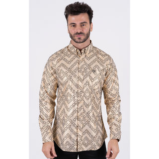 Platini Men’s Beige Casual Western Foil Shirt