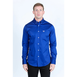 Platini Men's Single Pocket Logo Modern Fit Stretch Dress Shirt - Royal Blue