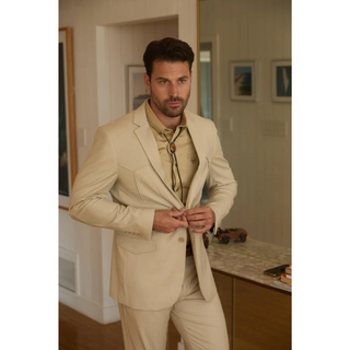 Platini Men's Western Sport Suit with Elbow Patches  - Beige