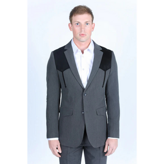 Platini Men's Western Suit Sport Coat with Suede Yokes and Elbow Patches - Charcoal