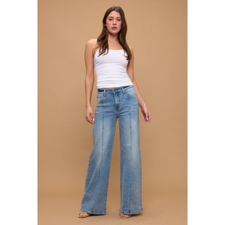 Vintage Mid-rise Tummy Control Relaxed Flare Center Seam Light Wash Jeans