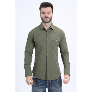 Platini Men's Performance Western Long Sleeve Shirt - Olive Green