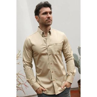 Platini Men's Modern Fit Beige Dress Shirt