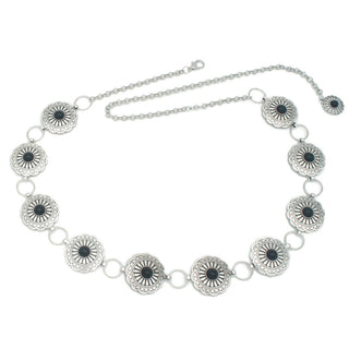 Women's Black & Silver Flower Concho Chain Belt