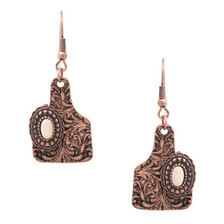 Western Cow Tag Earrings - Copper