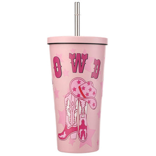 20 oz. Western Howdy Tumbler with Straw - Pink