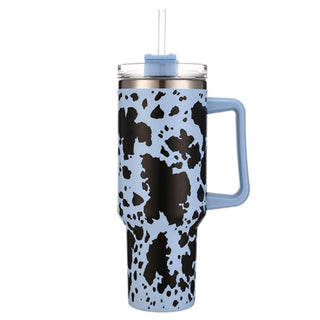 40 oz. Cow Print Tumbler with Straw - Blue