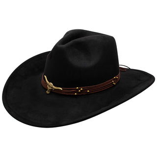 Western Festival Cowboy Hat with Longhorn Hatband- Black
