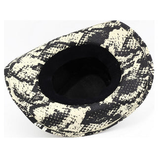 Western Festival Snake Print Cowboy Hat with Bull Head Band -Black