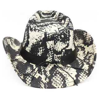 Western Festival Snake Print Cowboy Hat with Bull Head Band -Black