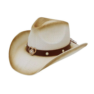 Western Festival Two-Tone Cowboy Hat with Golden Heart Hat Band - Beige