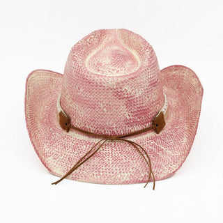 Western Festival Vintage Cowboy Hat with Silver Bull Head Band - Pink