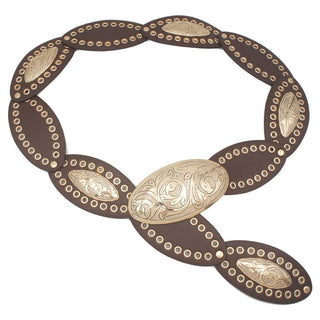 Women's Western Cowgirl Scalloped Concho Belt - Brown & Gold