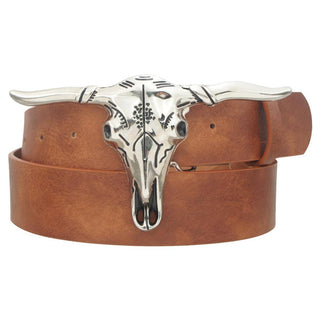 Women’s Belt w/ Silver Steer Head Buckle - Honey