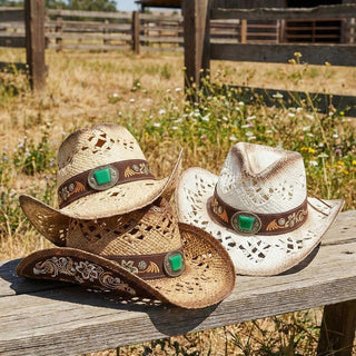 Cowboy Hat With Woven Vegan Suede & Stud Band -Ivory