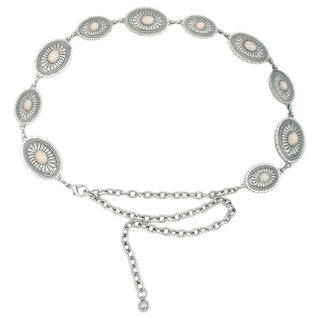Women's Silver/ White Flora Concho Chain Belt - Ivory
