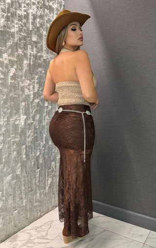 Ruched Lace Skirt- Black
