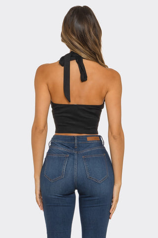 Western Nights Halter Crop Top – Black