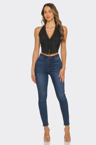 Western Nights Halter Crop Top – Black