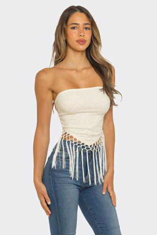 Desert Pearl Fringe Tube Top – Ivory
