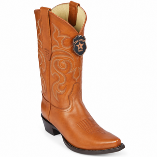 Los Altos men’s honey genuine bull shoulder leather snip toe cowboy boots with dark brown embroidered western shaft