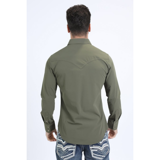 Platini Men's Performance Western Long Sleeve Shirt - Olive Green