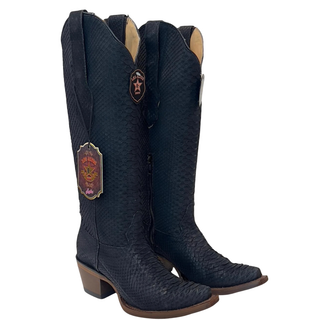 Los Altos women’s black python western boots snip toe quarter zipper