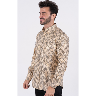 Platini Men’s Beige Casual Western Foil Shirt