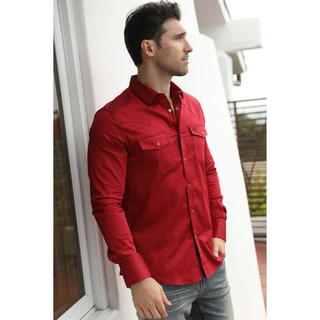 Platini Men's Modern Fit Solid Red Dress Shirt