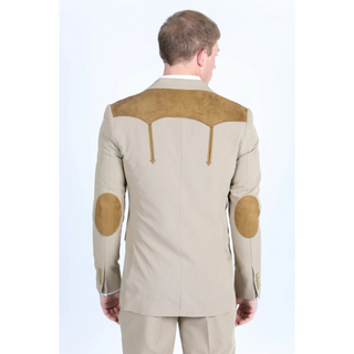 Platini Men's Western Suit Sport Coat with Suede Yokes and Elbow Patches - Khaki