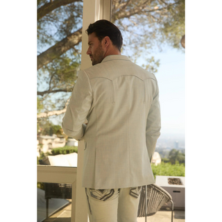 Platini Men's Double Button Western Blazer - White