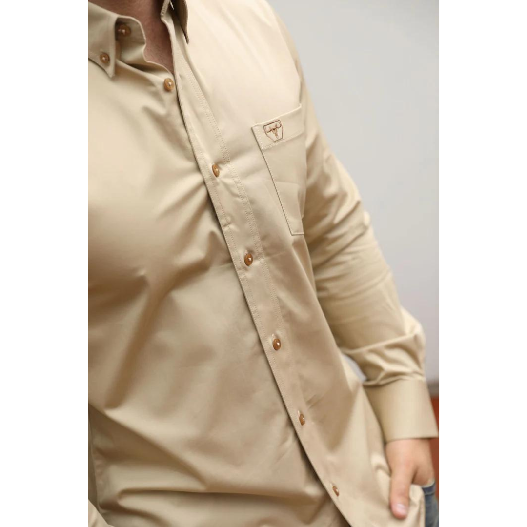 Platini Men's Modern Fit Beige Dress Shirt 2XL