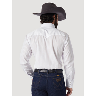 Wrangler Western Long Sleeve Snap Dobby Stripe Shirt- White