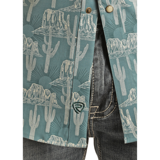 Rock & Roll Denim Sunburst & Cactus Long Sleeve Snap Shirt