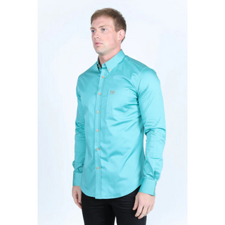 Platini Men's Single Pocket Logo Modern Fit Stretch Dress Shirt - Turquoise