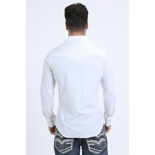 Platini Men's White Performance Western Solid Long Sleeve Shirt