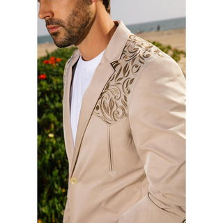 Platini Men's Embroidery Fashion Blazer - Beige