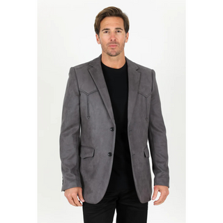 Platini Men's Double Button Faux Suede Blazer- Charcoal