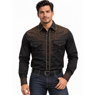 Montero Men’s Embroidered Western Shirt- Black
